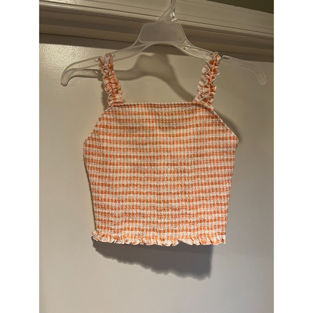 SO Womens Orange Ruffle Strap Smocked Cop Tank Top Size Medium